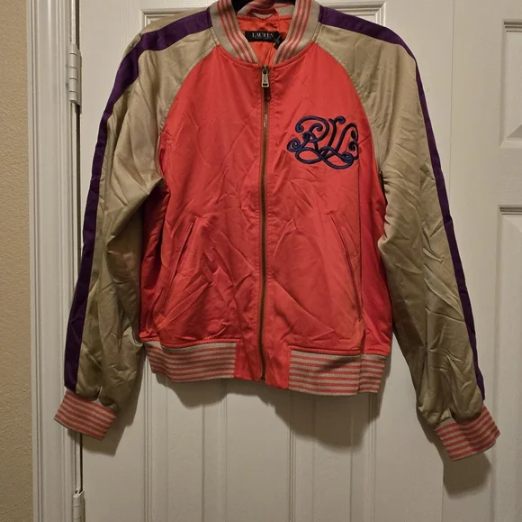 Ralph Lauren Embroidered Satin Bomber Jacket - Picture 2 of 5
